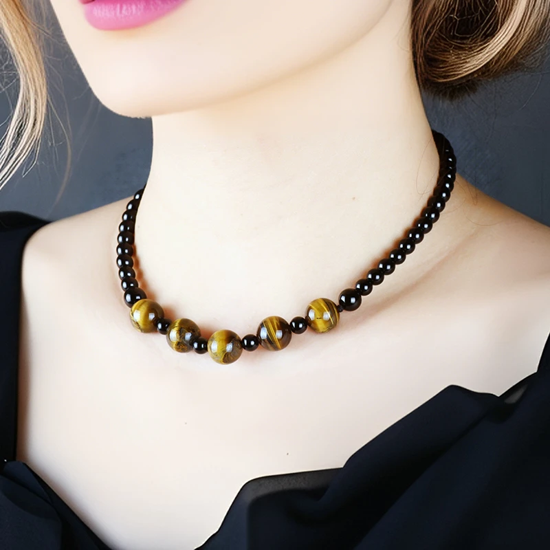 合金项链 项链原创串珠黑色珠子短款项链民族风小众锁骨链颈链