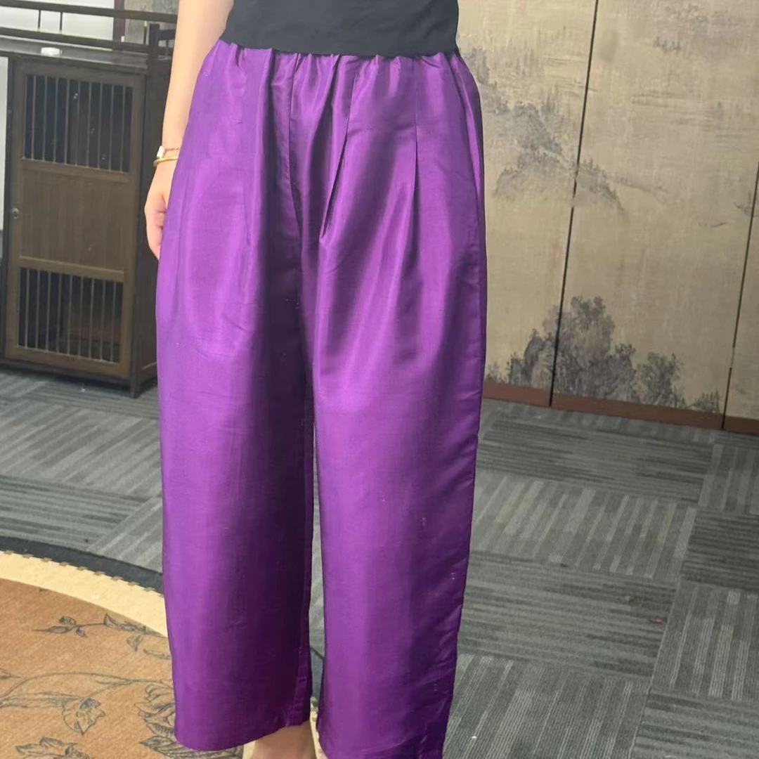 100桑蚕丝！紫色双宫茧灯笼裤