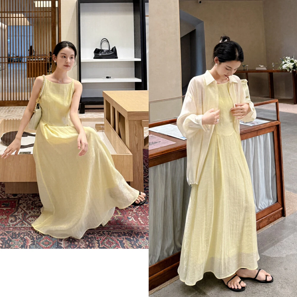 法式高级感纯色温柔风收腰显瘦夏季背心小众连衣裙裙子裙连衣裙