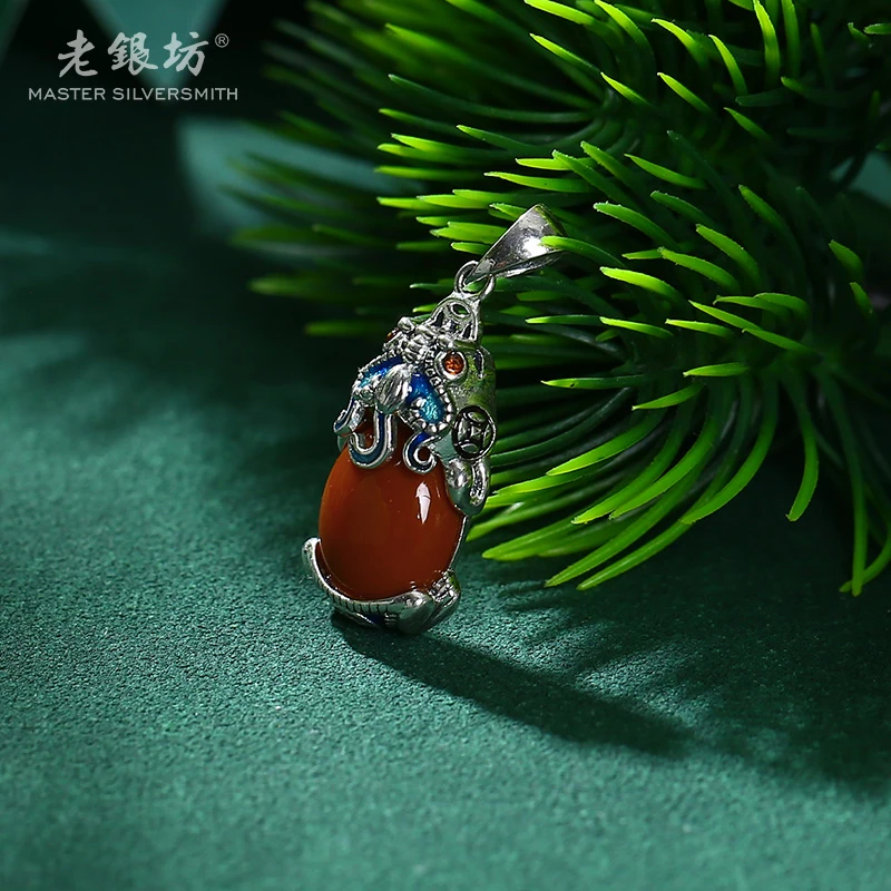 【老银坊】s925银玛瑙貔貅银色吊坠 00231197