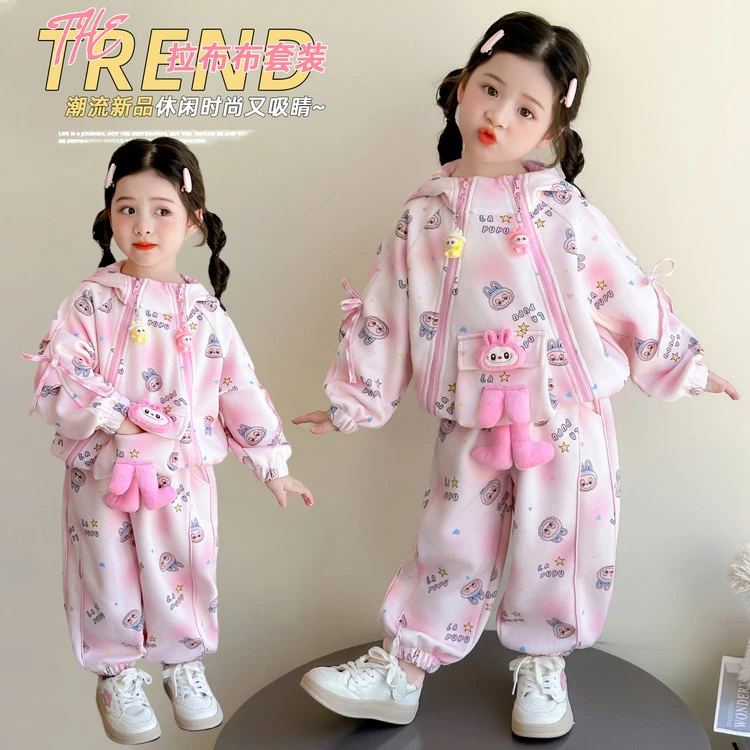 女童时髦休闲套装2025新款洋气秋季儿童卡通春秋款宝宝运动两件套