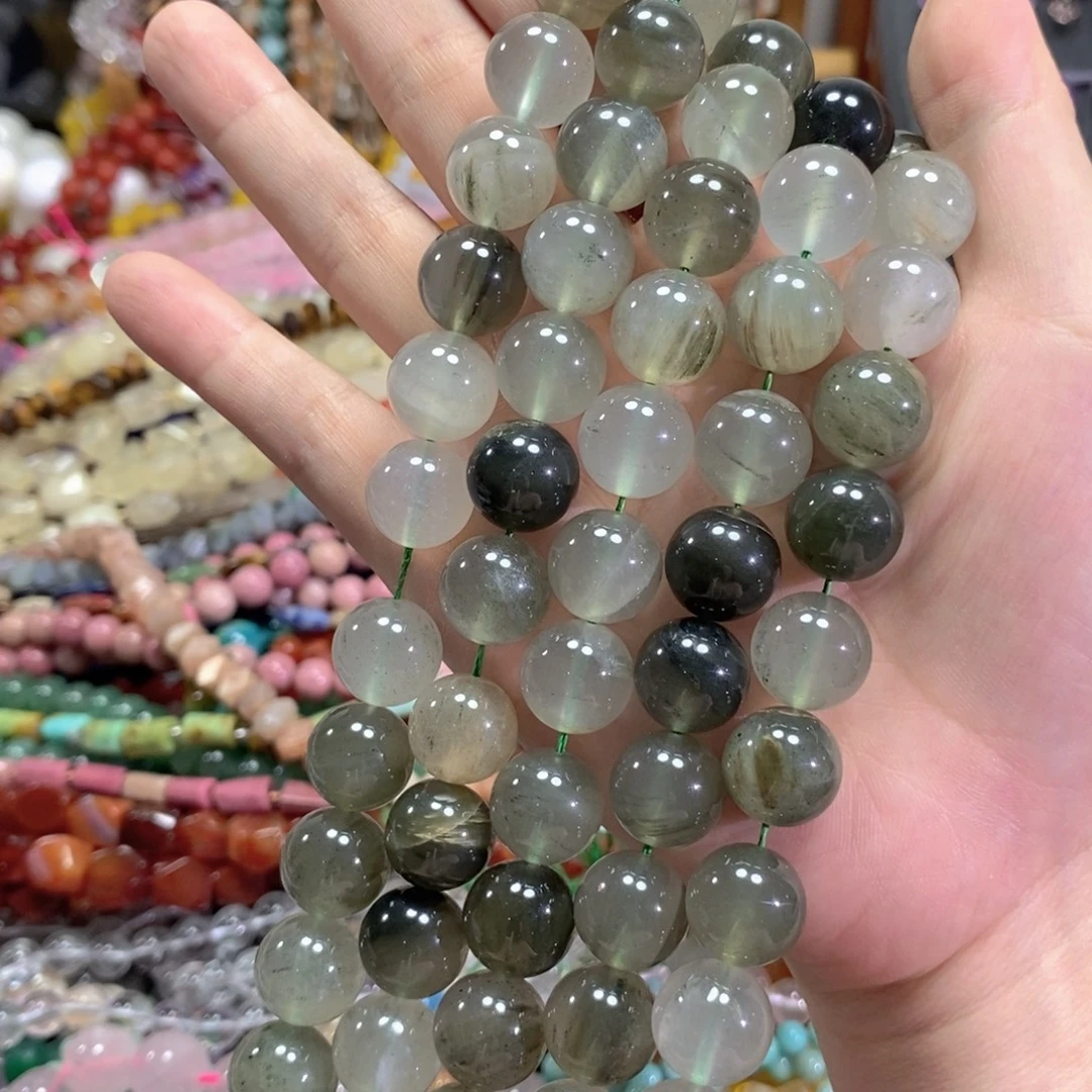 玛瑙/玉髓足银镀金镶嵌珠宝半成品云雾水晶一条卡14mm