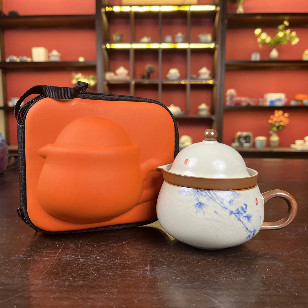 喜鹊竹子茶咖杯个人泡男款带包一壶一杯旅行茶具