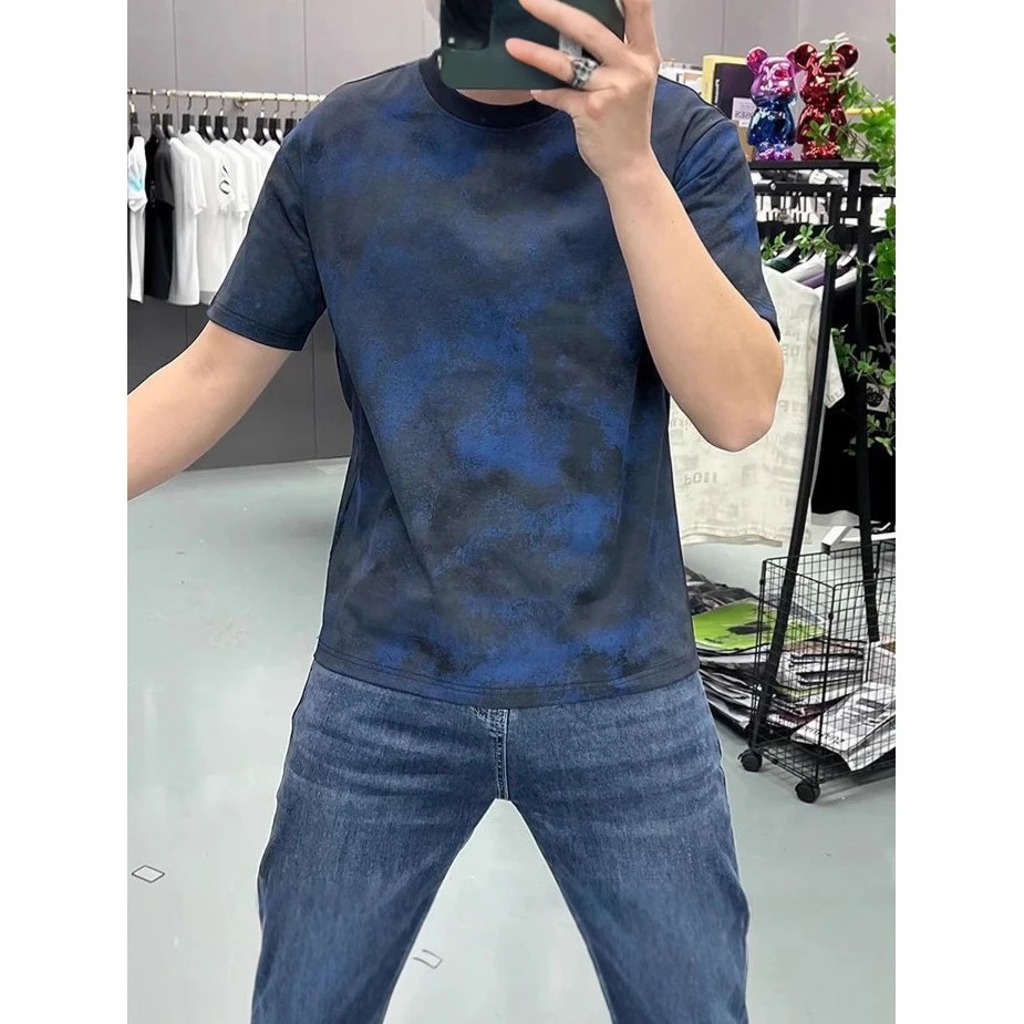 2025短袖男生衣服高级感短袖男t恤气场强大高级感男装圆领夏季T恤
