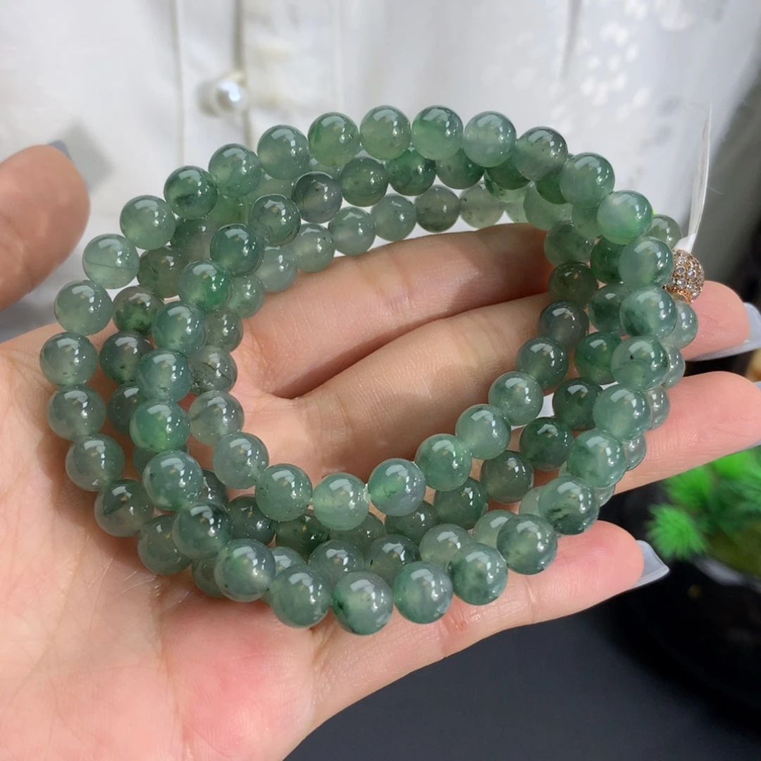 翡翠未镶嵌手串卡7冰胶绿乌鸡项链