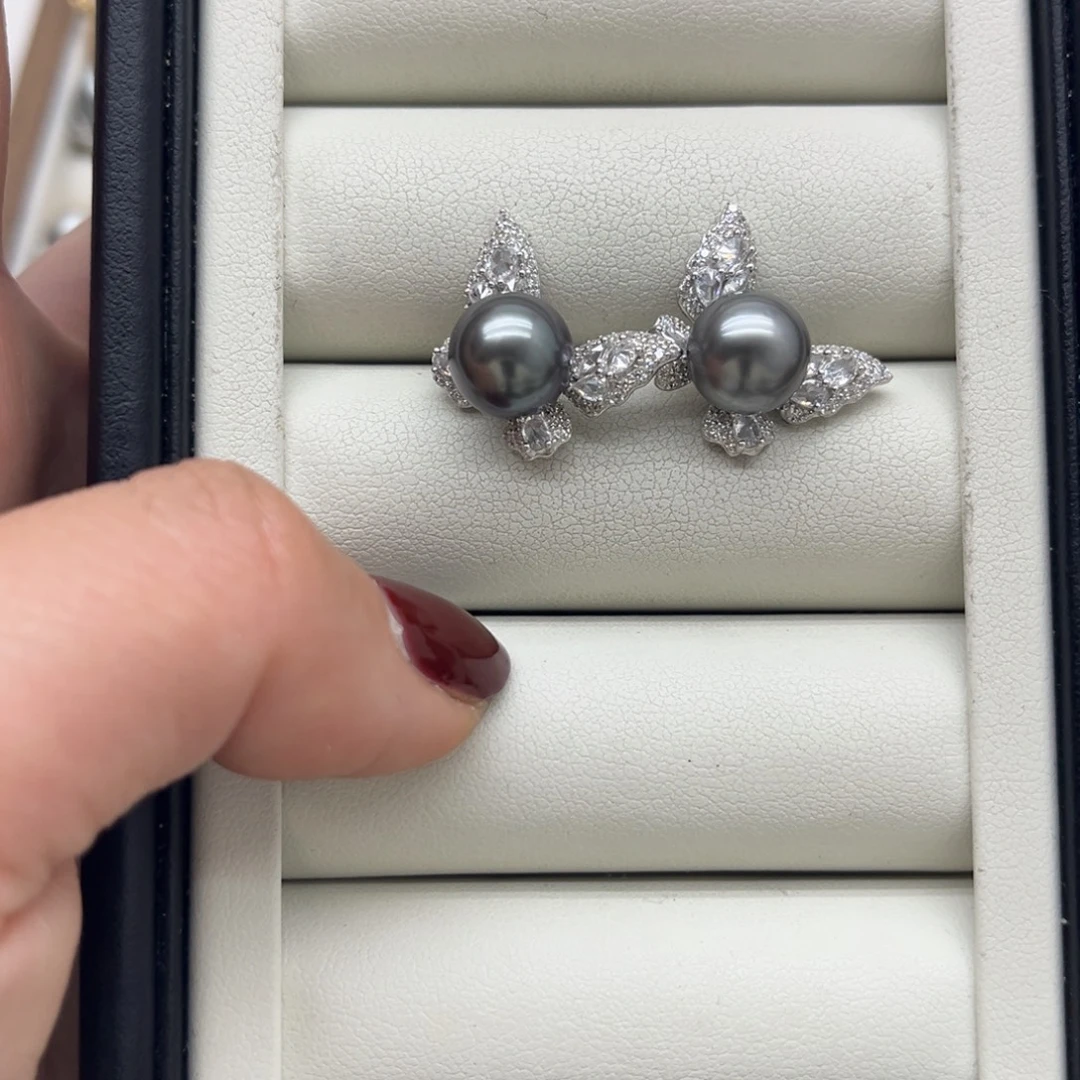 海水珍珠耳饰银S925镶嵌