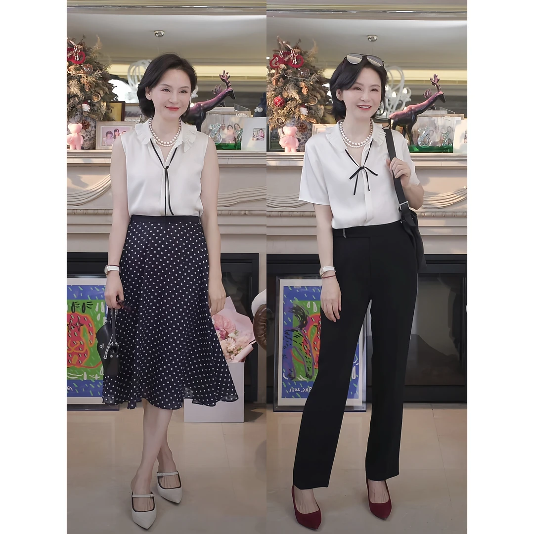 我是摩羯 老佛爷 6A级桑蚕丝21MM弹力双乔缎蝴蝶结系带夏衬衫