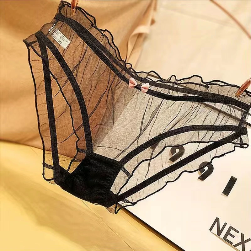 夏季薄款蕾丝内裤三角裤女性感透明透气三角短裤女