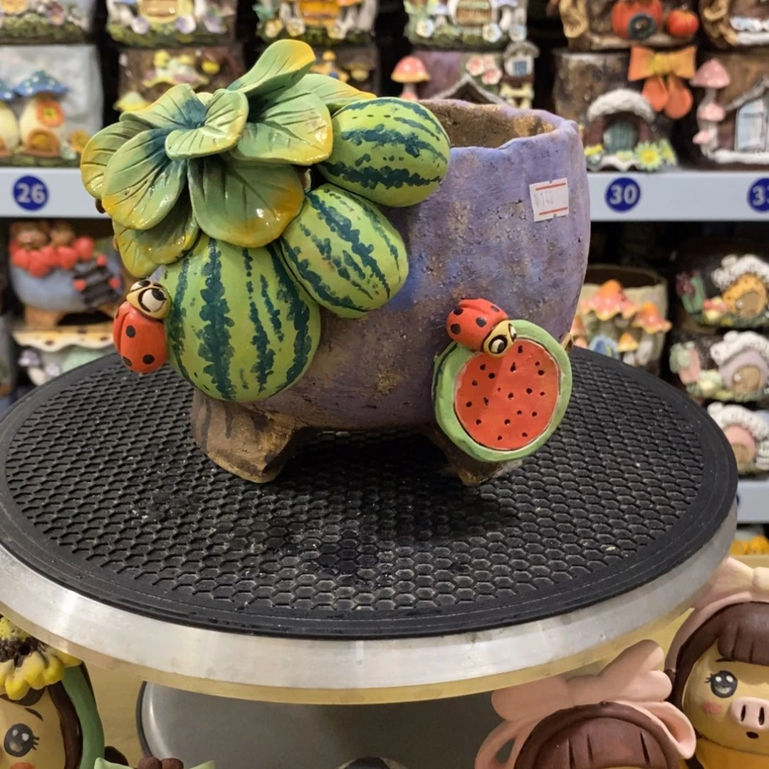 白狐粗陶手捏花盆