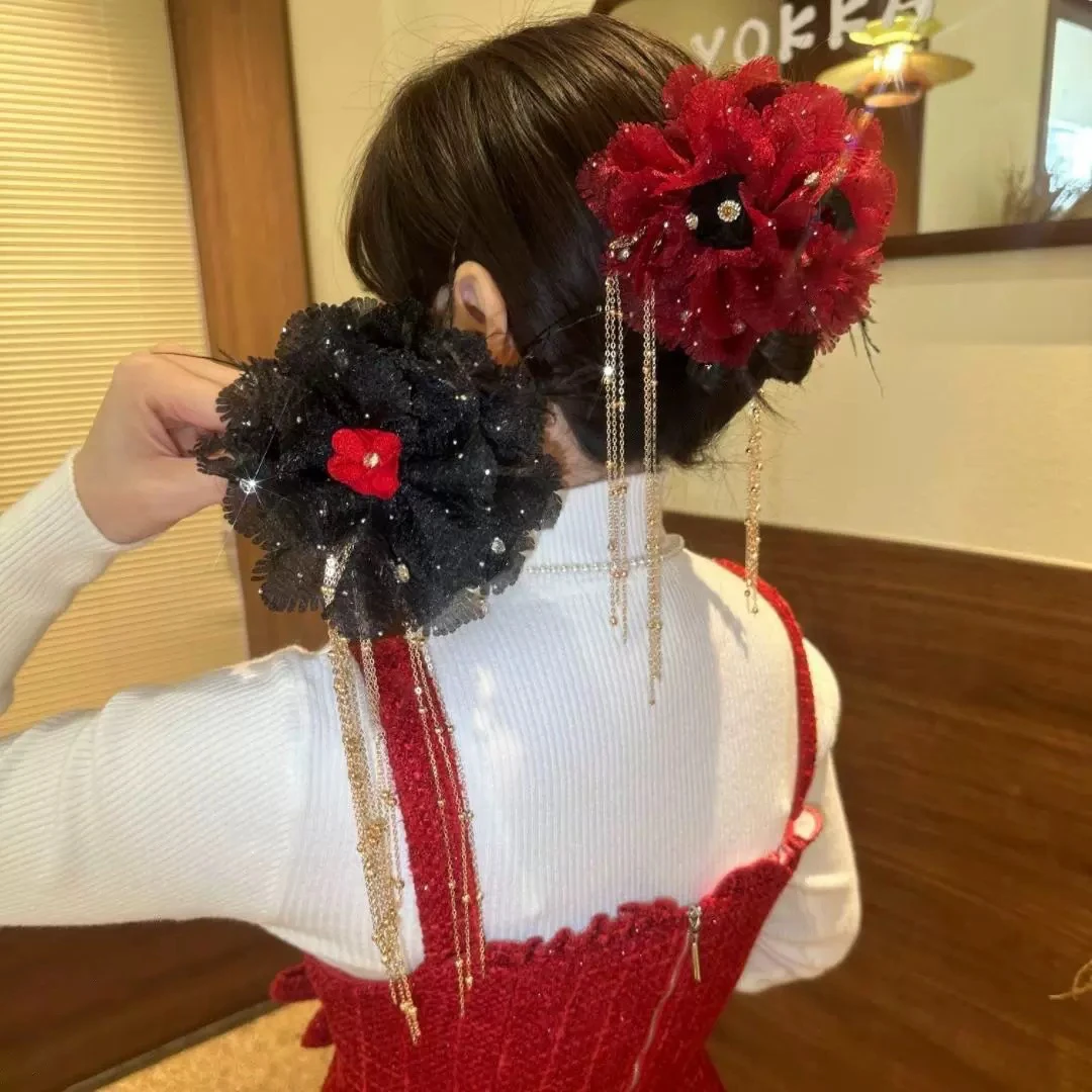 2025雪花流苏春季新款羽毛流苏抓夹显发量蓬松高颅顶鲨鱼夹发夹女