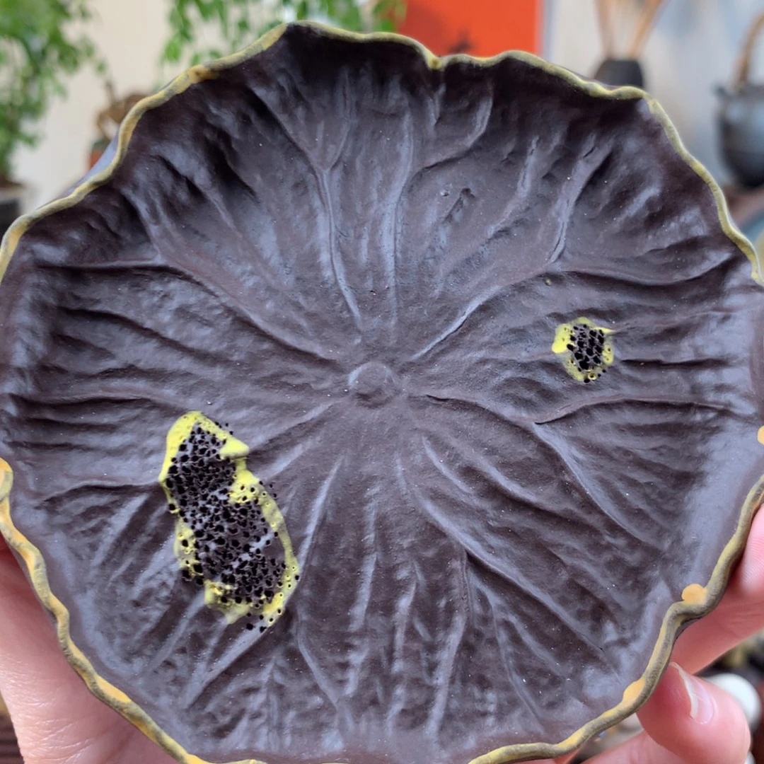 紫砂茶宠荷叶垫紫泥