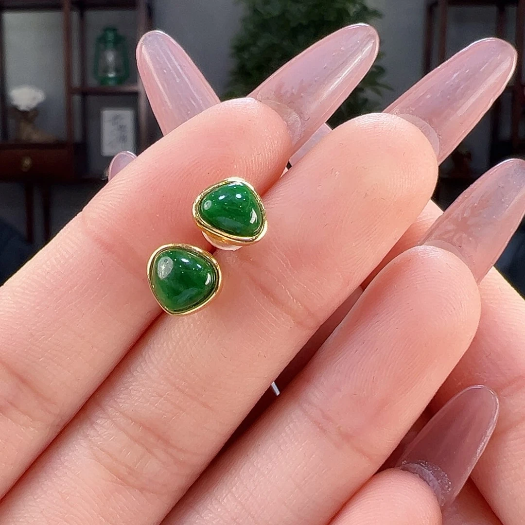 翡翠耳饰银S925镶嵌耳环12