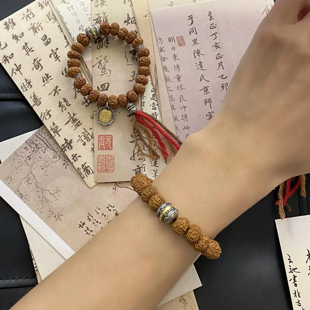 925银手链 手工编织菩提弹力绳款复古个性手链