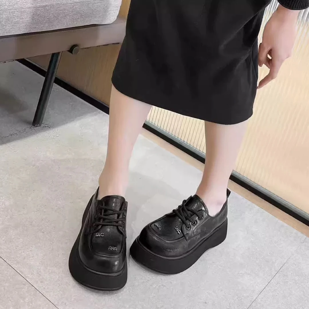 家里，4公分松糕鞋厚底系带乐福鞋风时尚单鞋