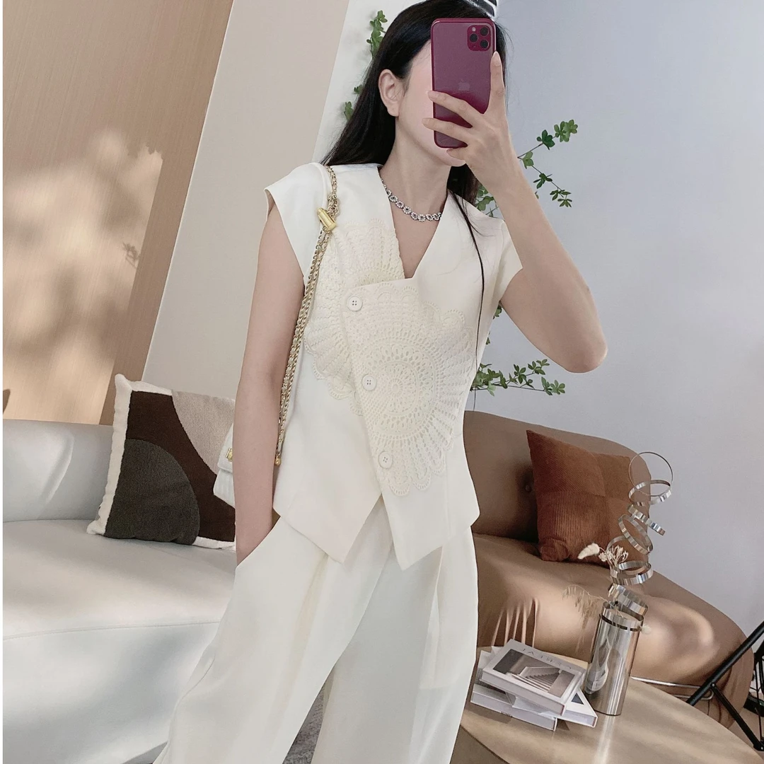 W【轻奢套装】轻奢斜排扣上衣+两侧松紧阔腿裤两件套6688