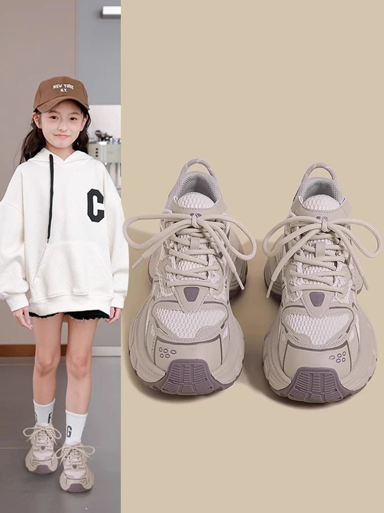 女童老爹鞋儿童夏款网面运动鞋2025春夏新款女孩中大童透气学生鞋