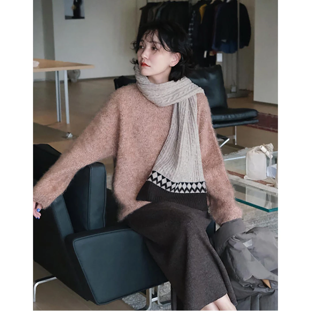 【霜雀】3402冬季新款重磅美利奴棉羊毛拉毛慵懒感圆领长袖羊毛衫F