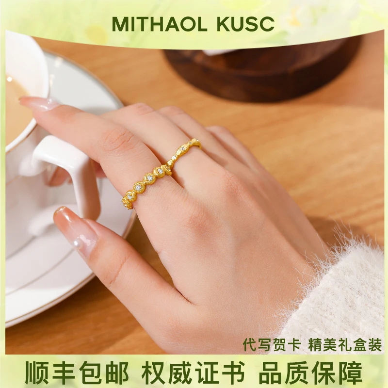 925银合成锆石戒指 中古拉丝水滴戒指女轻奢小众高级感叠戴指环