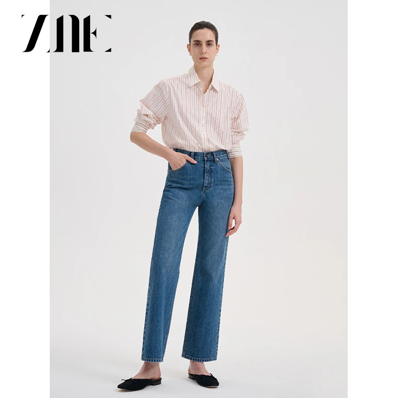 ZNE法式复古微喇直筒牛仔裤1180