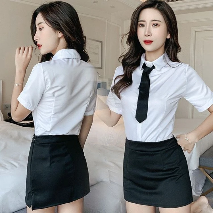 夜听香女秘书装学生制服白衣黑裙水手职业套装