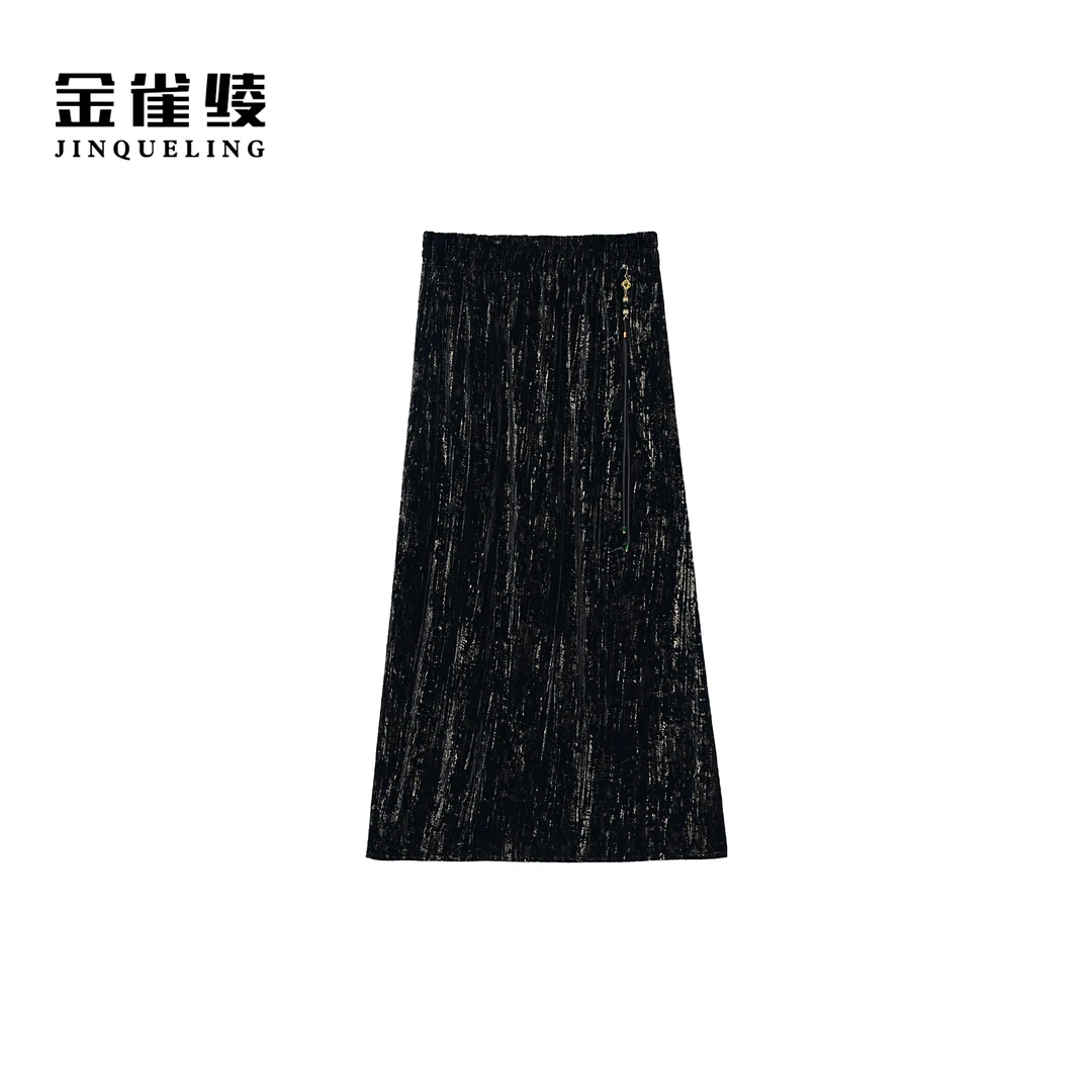 金雀绫【纸醉金迷】设计师款醋酸丝绒轻奢加宽加大半身裙SZA2Q488