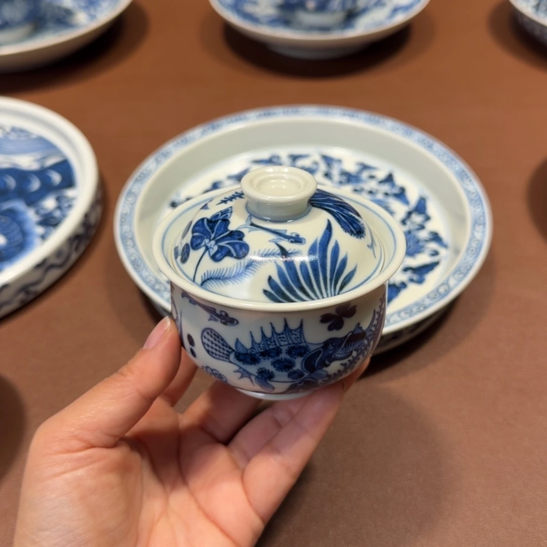 小***话手工手绘茶具盖碗微瑕