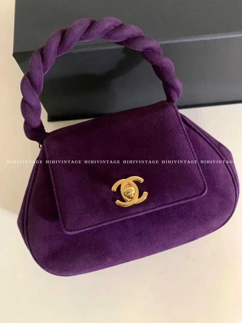 95新 Chanel/香奈儿 HIHI紫色麂皮麻花手提包8199911JL
