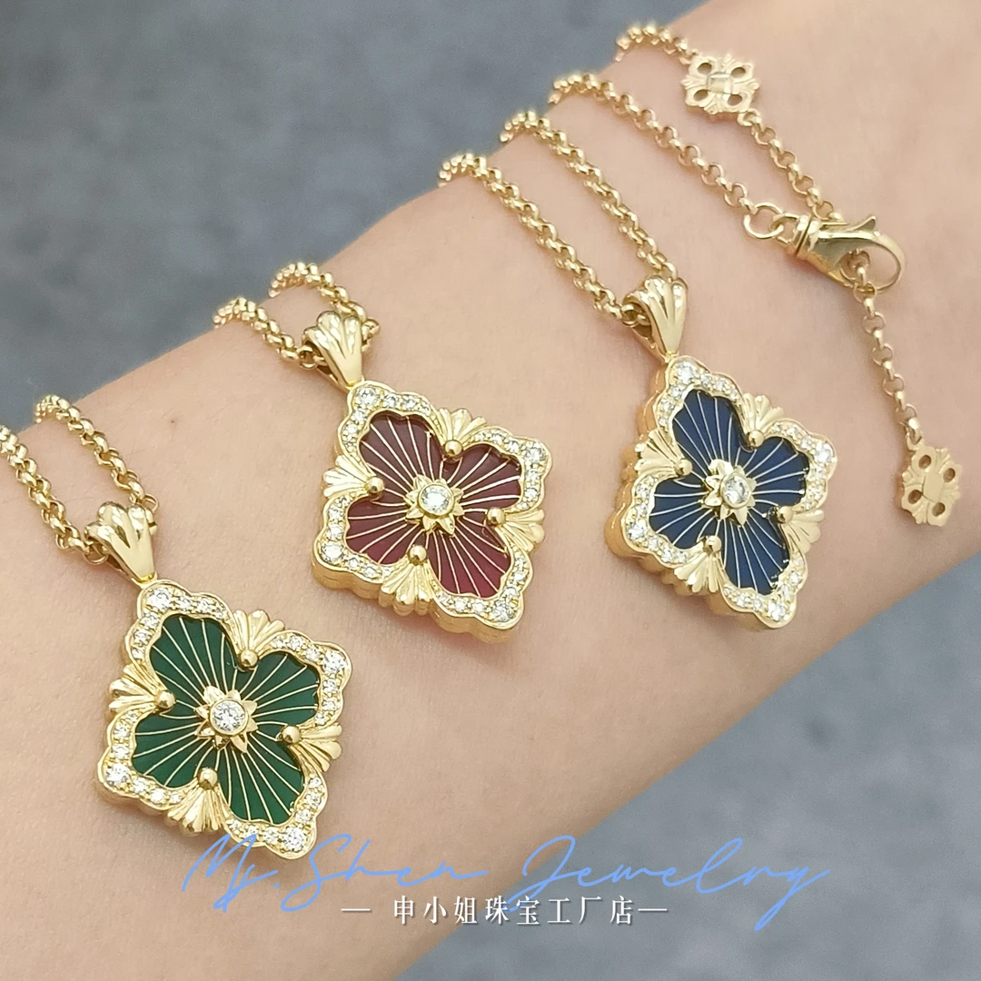 【申小姐】18K黄金钻石项链大号歌剧院珐琅彩色布布宫廷风