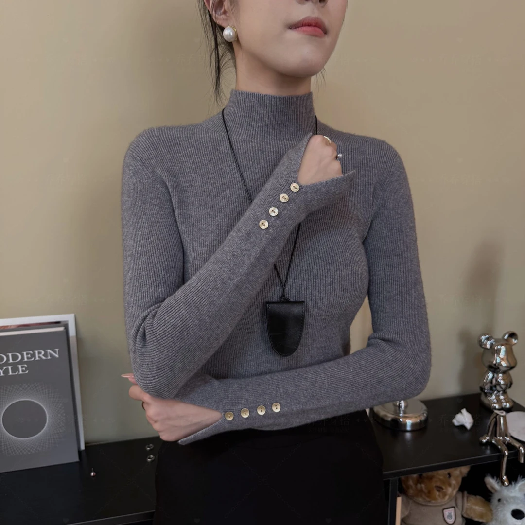 2025新款秋款韩系女装羊毛内搭女黑色上衣针织衫毛衣百搭品质女装