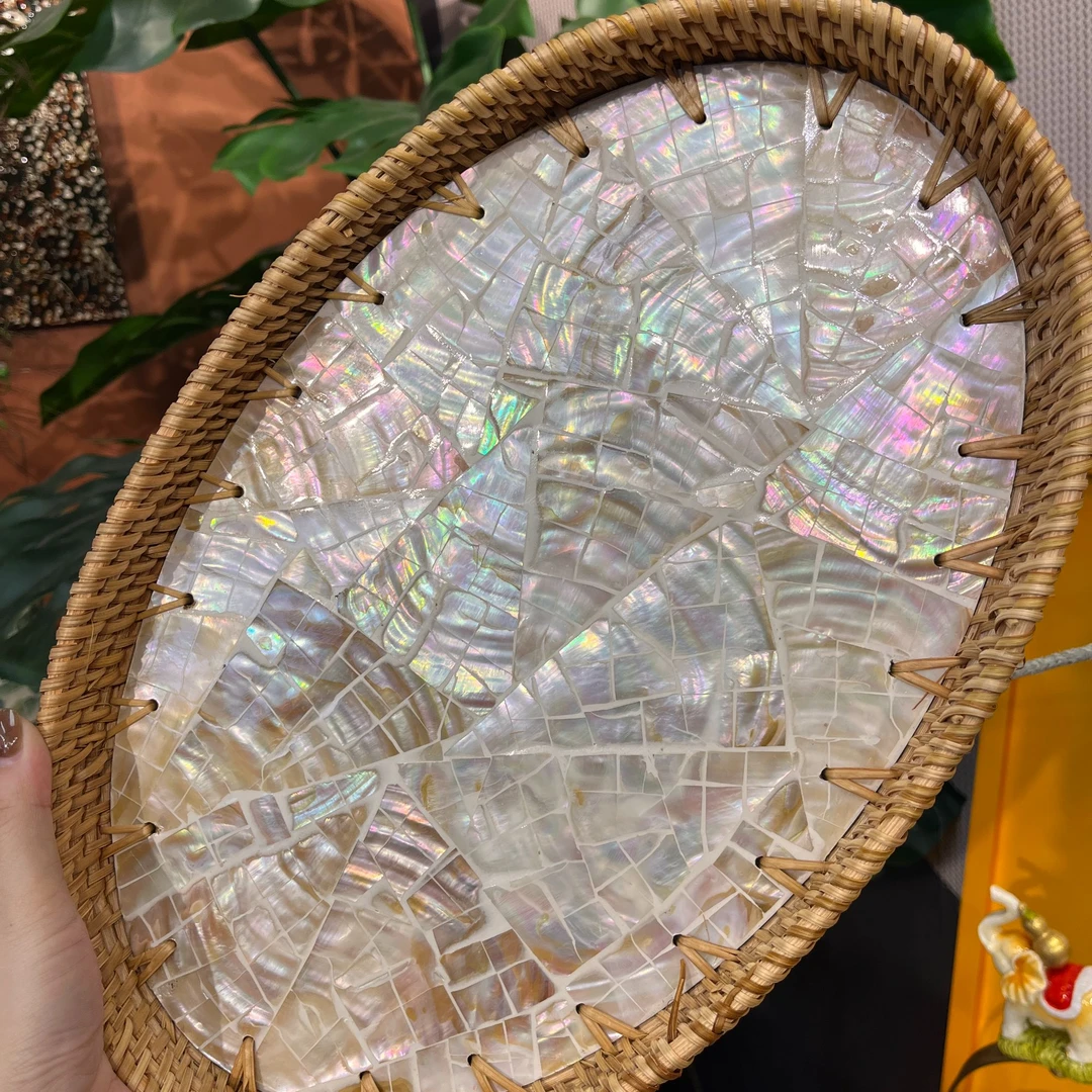 T买一送一植物真藤白月光椭圆形托盘贝壳白月光果盘收纳盘