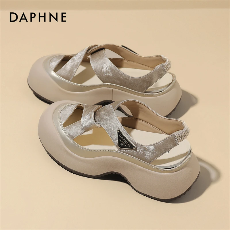 达芙妮2025夏季新款镂空罗马增高凉鞋女包头厚底编织猪笼单鞋爆款