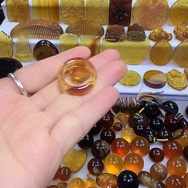 琥珀未镶嵌吊坠(不含链)天然缅甸琥珀金棕指环