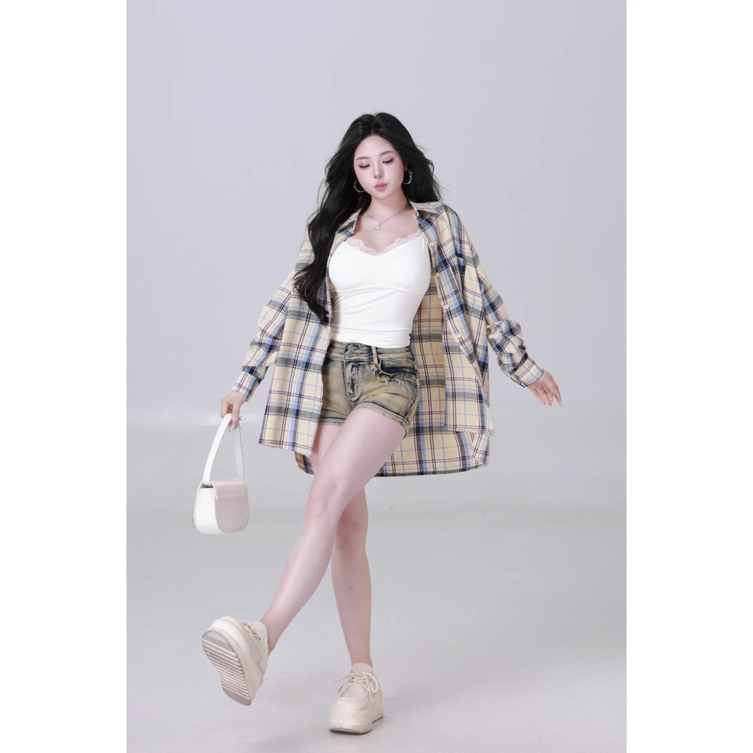 MengFairy【chill感衬衫】韩风格子百搭宽松衬衫5101M套&装