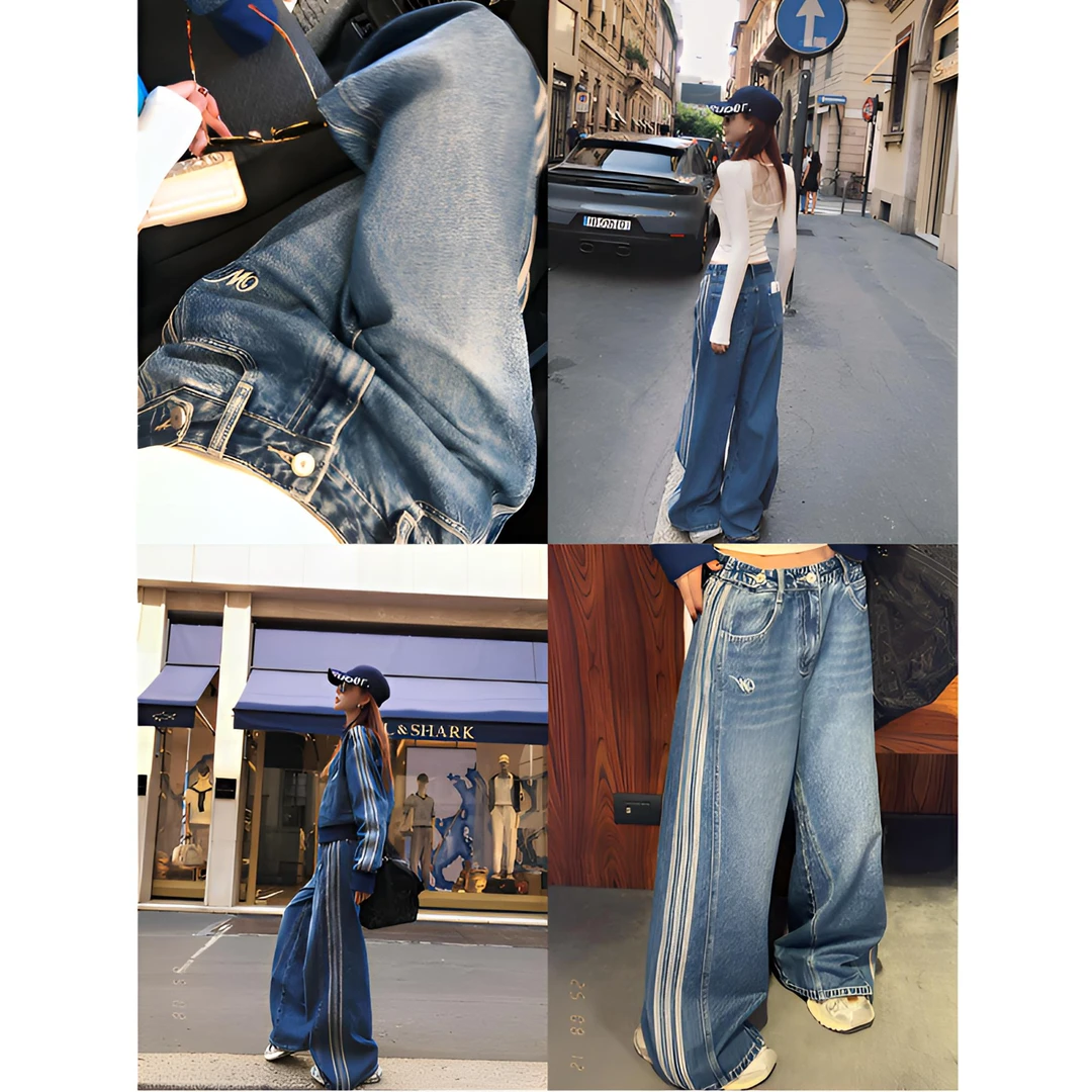 婉君【米兰街头】秋季韩系宽松显瘦拖地牛仔阔腿裤LWJ25C3K2300