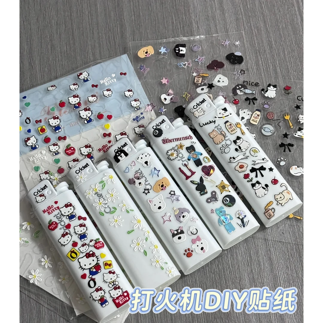 草蜢爆款DIY打火机彩色春日小雏菊白色指甲立体指甲克罗心贴纸