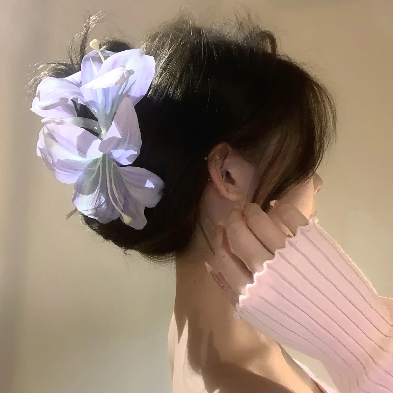 超仙绝美氛围春夏新款百合花抓夹甜美温柔显白鲨鱼夹仙女