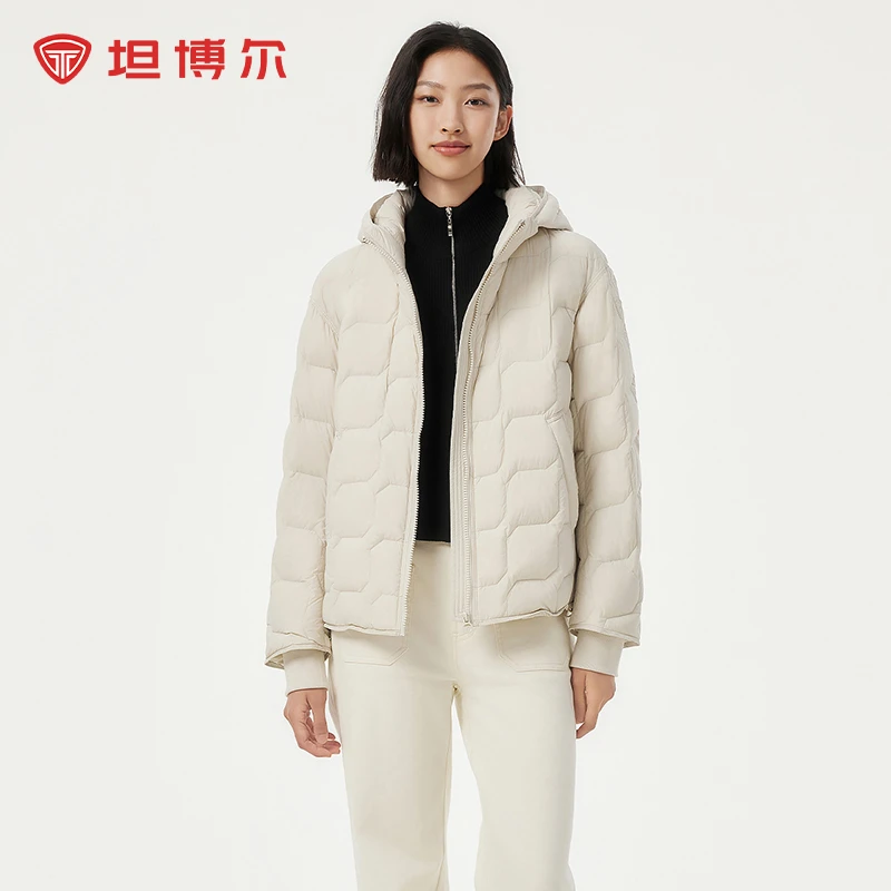 坦博尔春秋新款连帽轻薄羽绒服女时尚简约百搭短款保暖外套216Z