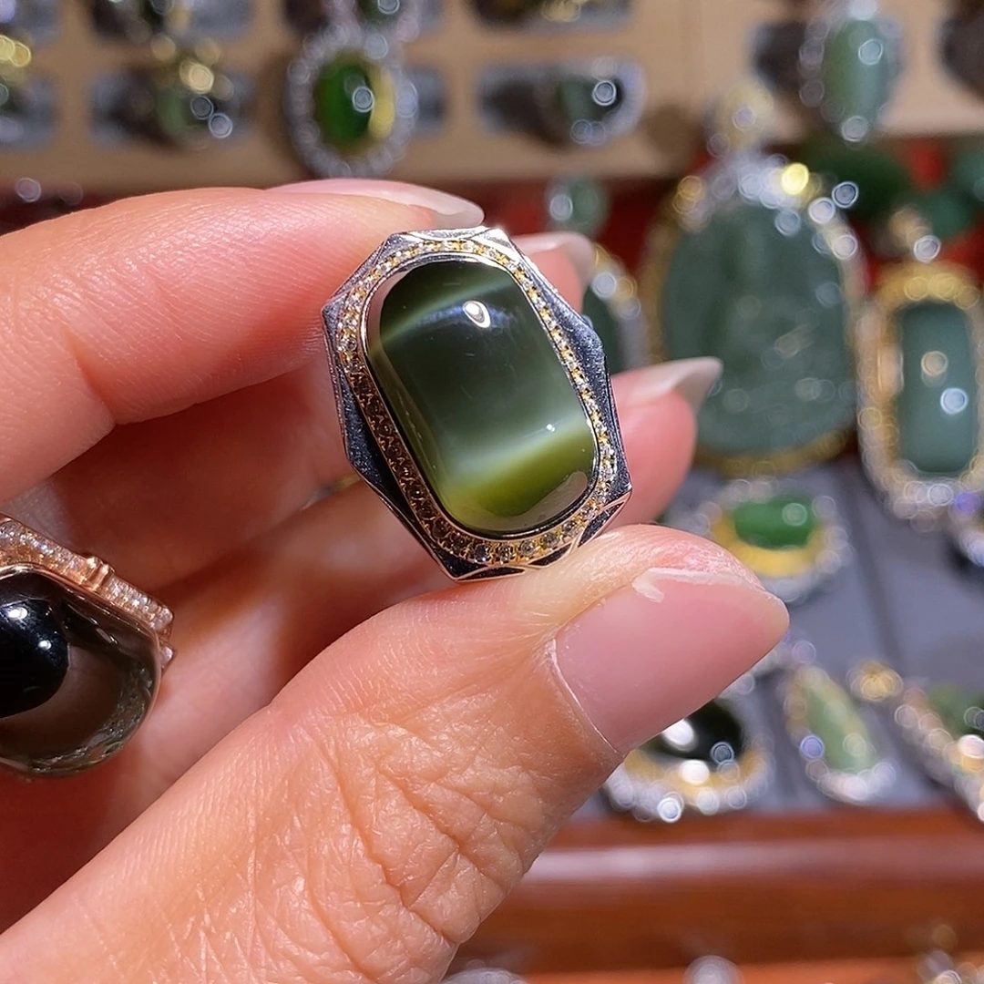 和田玉（碧玉）银S925镶嵌戒指