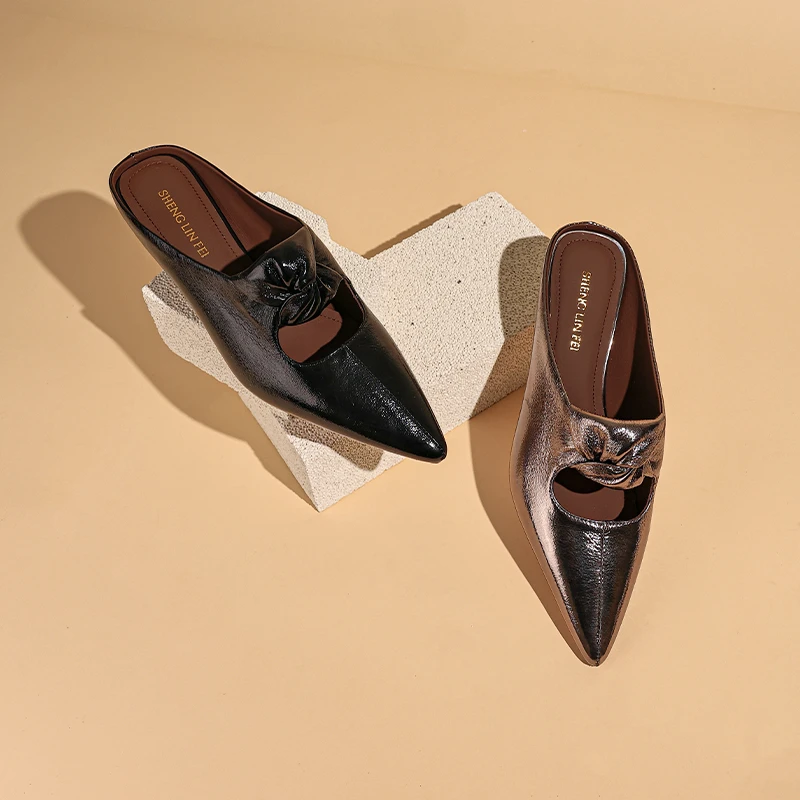 圣琳妃/羊皮/4CM小众高级感真皮凉拖女镂空包头拖气质单鞋D20085