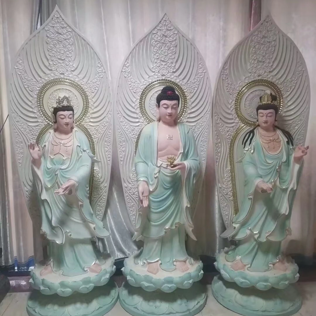 西方三圣铜像仿瓷观音菩萨与阿弥陀佛家用供奉佛像摆件