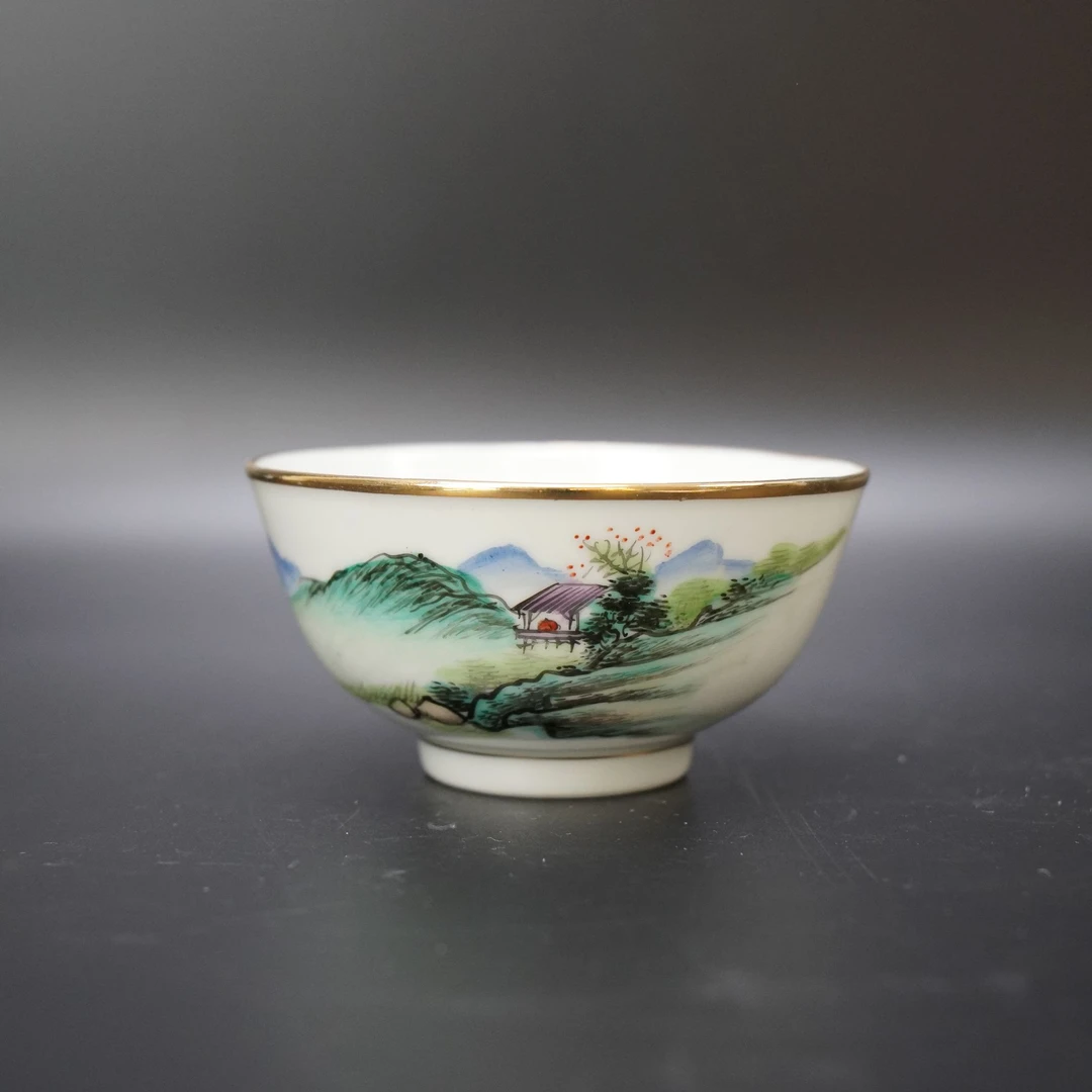 Lot.25072265民国粉彩山水纹碗 高：约5.8m