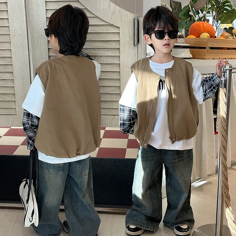 男童春秋时尚流行马甲外套中小童潮流四季超帅