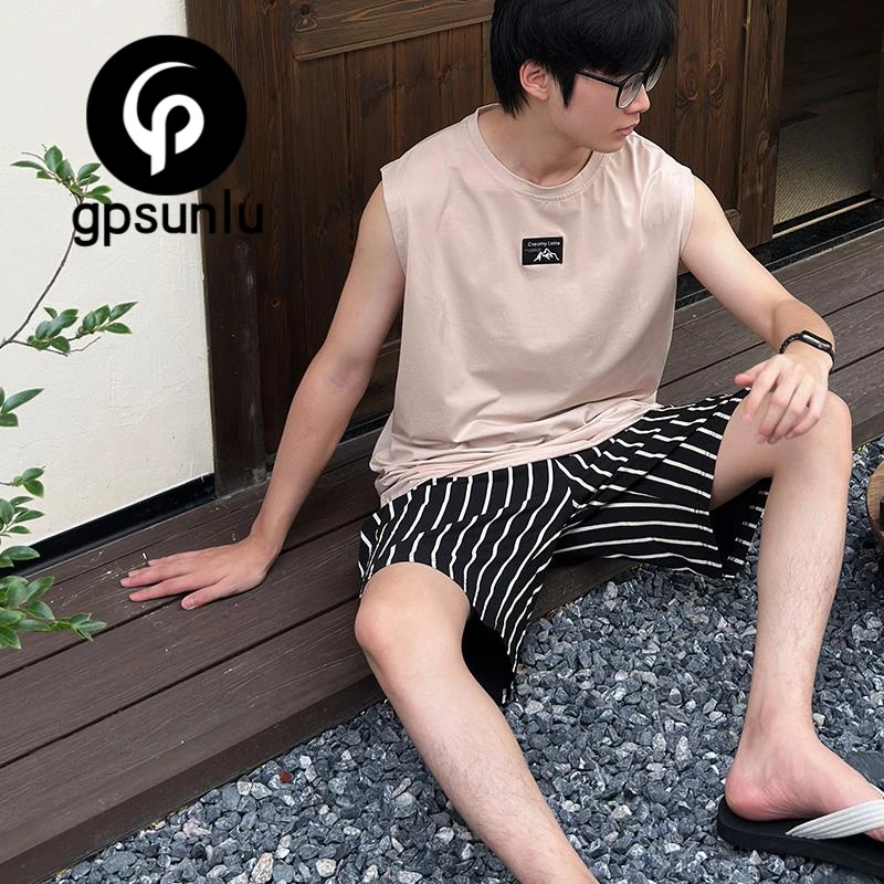GPSUNLU凉感型男士睡衣夏季薄款莫代尔棉坎肩背心运动风家居服
