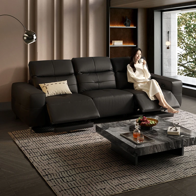 顾家家居零靠墙头层黄牛皮翻折靠头电动功能皮艺沙发6298新