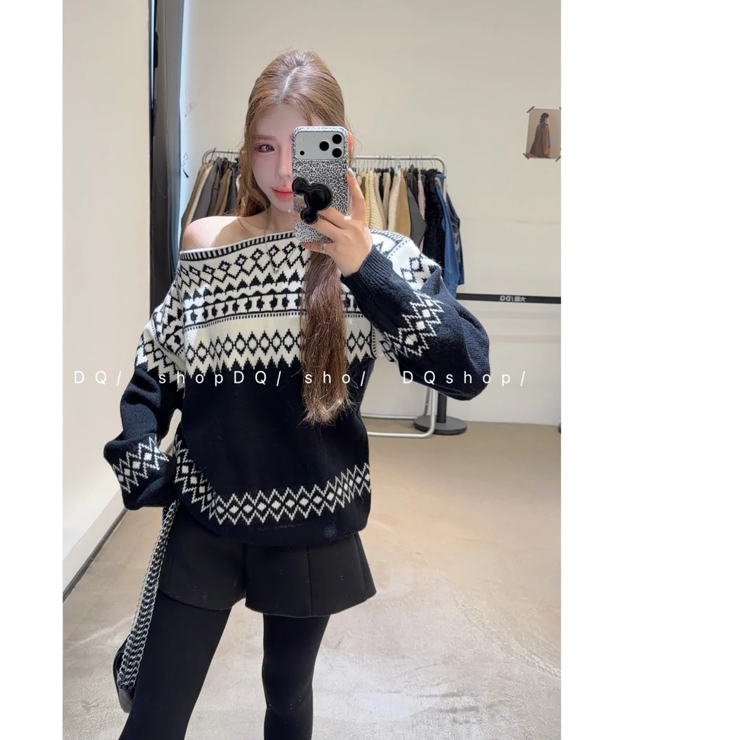 【 芬兰雪境】 可拉肩韩系毛衣