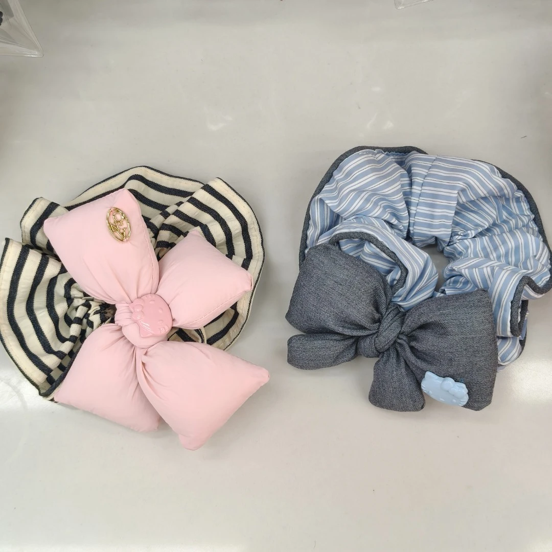 橙子-条纹蝴蝶结KT发圈