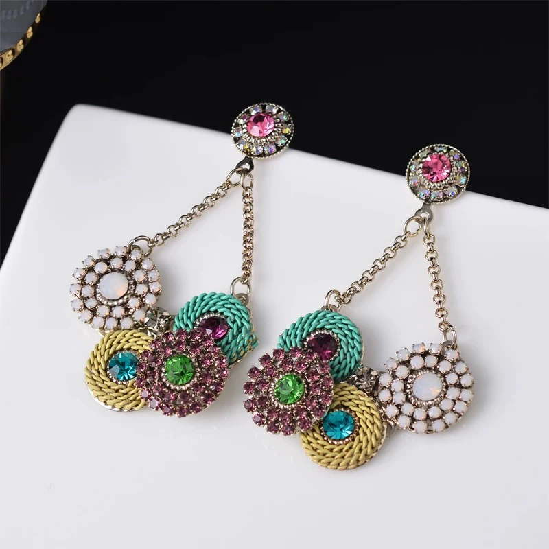 铜合金耳饰 A051 油画感彩色风优雅高级感流苏耳钉ins风复古耳环