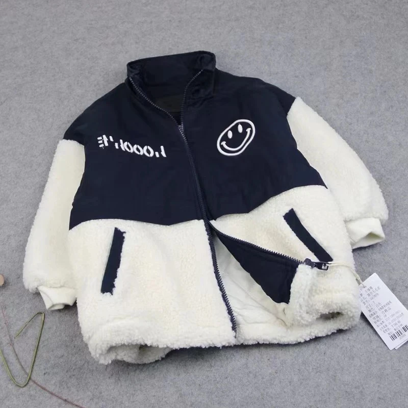 牛哆哆毛毛衣厚外套男童女童时尚 67809加绒加厚冬款保暖拼接上衣