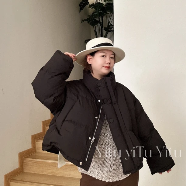 韩系立领短款小个子加厚保暖白鸭绒女冬季时尚面包服外套