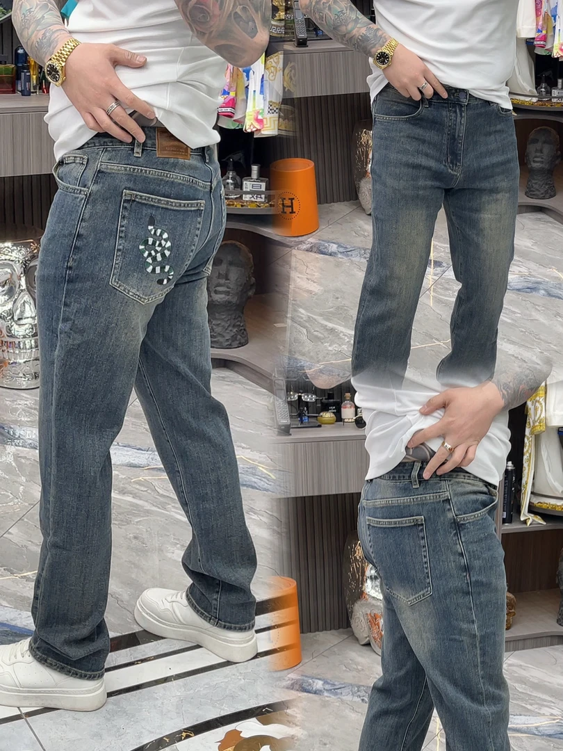 SH轻奢时尚高端男士雅痞提花休闲直筒牛仔裤